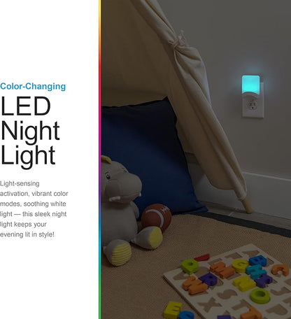 GE Color Changing LED Night Light for Kids, Dusk to Dawn Sensor, Home Decor Apartment Essentials, Wall Lights for Bedroom, Ambient Lighting, Nightlights Plug in, 2 Pack, 46722-P1