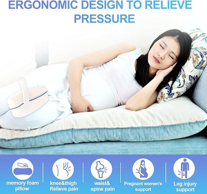 Knee and Leg Memory Foam Pillow for Side Sleepers, Ergonomic Support for Back, HIPS, Knees, Joints, Nerves and Muscle Discomfort Relief (White with Strap)