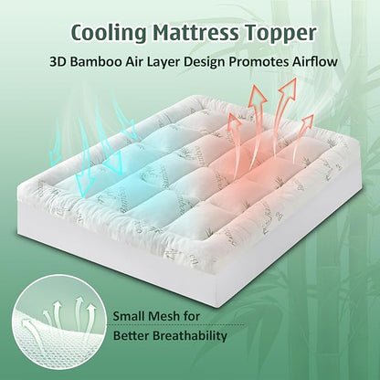 DOWNCOOL 3 Inch King Mattress Topper – Cooling Memory Foam Mattress Topper for Back Pain Relief, Breathable Bamboo Viscose Air Layer, 1600 GSM Fill, Deep Pocket Fits 8–21 Inch