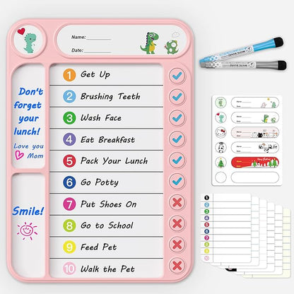 Magnetic Chore Chart for Kids, ADHD Task Tracker Easy-Check Routine Dry Erase Board, to-Do List Planning Tool with Stand for Fridge/Desk/Home/School, 6 Reusable Sheets, 2 Markers