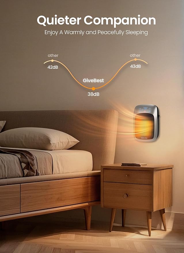 GiveBest Plug in Wall Space Heater with Remote, 800W Small Wall Outlet Heater with Adjustable Thermostat and 12H Timer, LED Display for RV Home Office Bathroom Indoor Use, 2 Pack