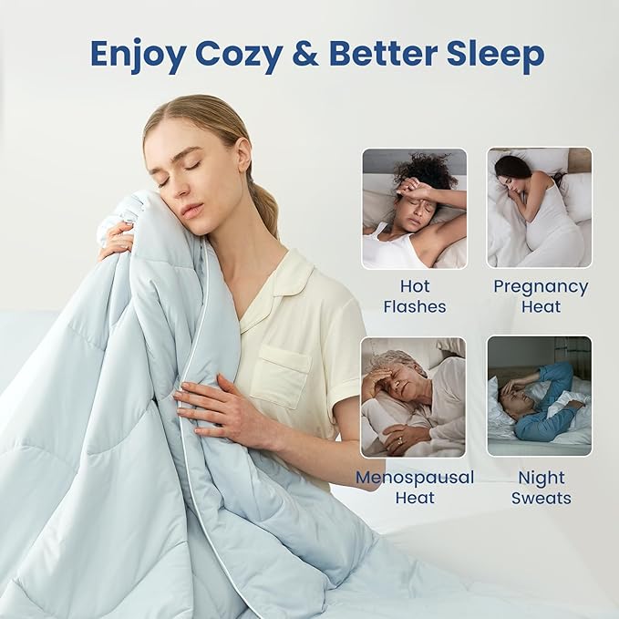 Cozy Bliss x Sorona® Viscose Natural Fiber Cooling Comforter Twin Size, Reversible Silky Smooth Cooling Blanket with Q-Max＞0.45 for Hot Sleepers & Night Sweats, Cool Blue, 68"x90"