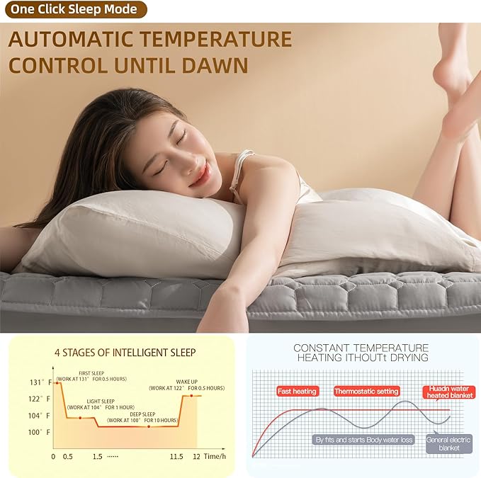 Water Heated Mattress Pad King Size - Wire-Free Electric Bed Warmer with Remote Control, Quiet Temperature Control 32-149°F, Machine Washable