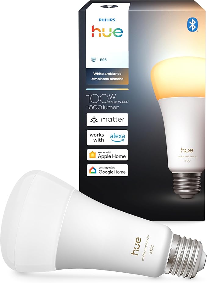 Philips Hue Smart LED A21 Bulb, White Ambiance, E26, 13.5W, Full Spectrum Light 1000K-20000K,1600 Lumens, Dimmable LED Bulbs, Works with Alexa, Google Assistant, Apple Home, 1-Pack