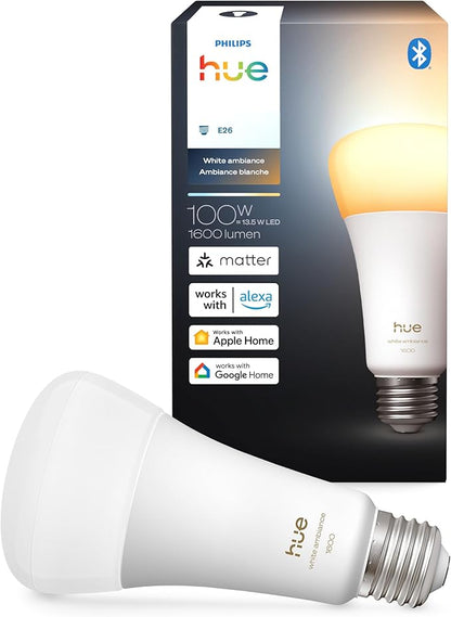 Philips Hue Smart LED A21 Bulb, White Ambiance, E26, 13.5W, Full Spectrum Light 1000K-20000K,1600 Lumens, Dimmable LED Bulbs, Works with Alexa, Google Assistant, Apple Home, 1-Pack