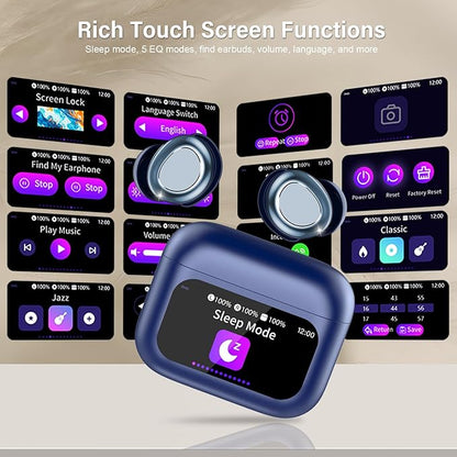 Sleep Earbuds Bluetooth 5.4 in Ear Touch Screen Sleep Headphones, Small Design Mini Sleep Earbuds for Side Sleepers with Sleep Mode, 48H Playtime Sleep Earphones Clear Calls, 5 EQ Modes, Blue