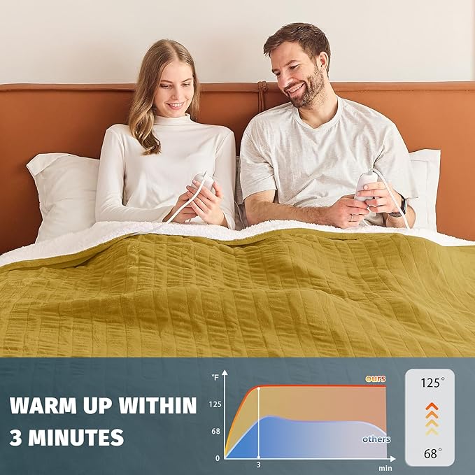 Heated Electric Blanket King Size - 90" x 100" Heating Blanket with Dual Control, 10 Heating Levels & 8 Hours Auto Off, Soft Warm Flannel Blanket, Christmas Birthday Gifts for Senior Grandma