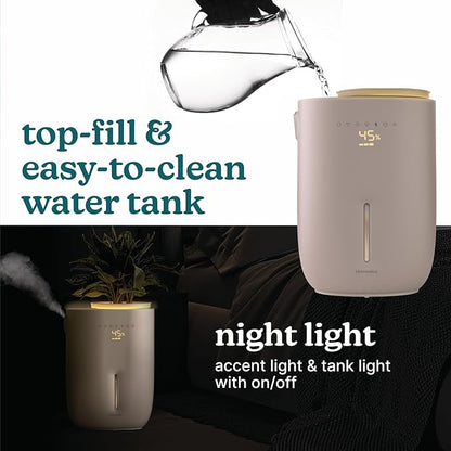 Homedics Natura Ultrasonic Warm & Cool Mist Humidifier, 1.3-Gal for Large Rooms, 60-Hr Runtime, Plant Holder, Programmable Humidity, Auto Shutoff, Nightlight Small Plant Compatible(Plant Not Included)