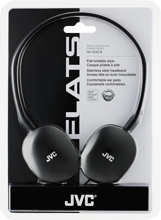JVC Flats On-Ear Wired Headphones - Flat Foldable Design - 30mm Driver for Powerful Sound - Soft Ear-Pads for Comfort – Steel Headband - Lightweight & Portable - PC/Laptop/Gaming - 3.5mm Slim Plug