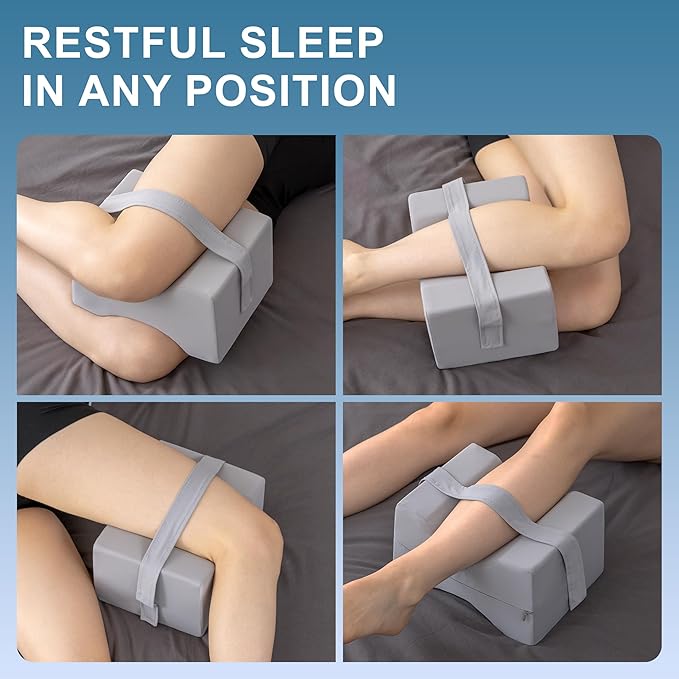 Knee Pillow for Side Sleepers,Leg Pillow for Sciatica,Back,HIPS,Knees,Joints Pain Relief,Pillows for Between Legs While Sleeping Spine Alignment Support & Relieves Pressure,Basic Strap,Arctic Gray