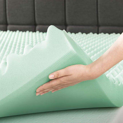 Best Price Mattress 4 Inch Egg Crate Memory Foam Mattress Topper with Calming Aloe Infusion, CertiPUR-US Certified, Short Queen