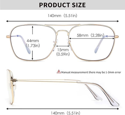 JM 2-Pack Aviator Reading Glasses Women Metal Frame Blue Light Blocking Computer Readers