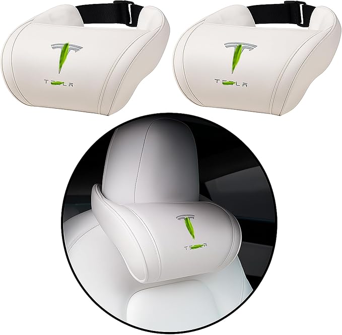 Car Headrest Neck Pillow Support Memory Foam Ergonomic Design Accessory for Driving Seat Fatigue Relief Compatible with Model S X 3 Y & Cybertruck - 2 Pieces
