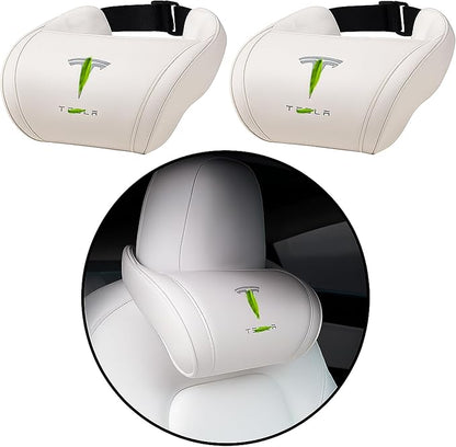 Car Headrest Neck Pillow Support Memory Foam Ergonomic Design Accessory for Driving Seat Fatigue Relief Compatible with Model S X 3 Y & Cybertruck - 2 Pieces