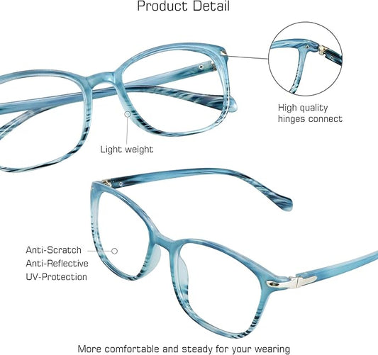 VisionGlobal Blue Light Blocking Glasses for Women, Anti Eyestrain, Computer Reading, TV Glasses, Stylish Square Frame, Anti Glare(Slate Blue,No Magnification)