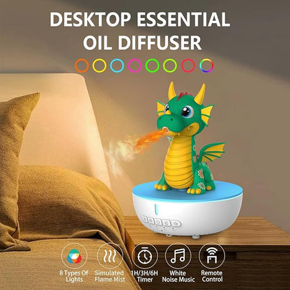 Aromatherapy Dragon Humidifier, 200ML Essential Oil Diffuser with Remote & Timer, White Noise Machine with 10 Soothing Sounds, Cute Small Humidifiers for Kids Bedroom, Home, Office (Green)