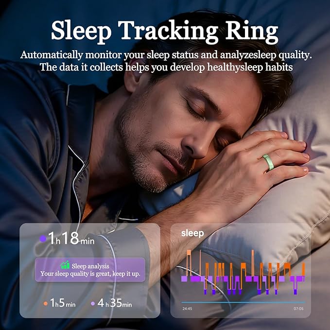 Smart Ring for Women Men, Health Tracker with Heart Rate/Blood Oxygen/Blood Pressure/Sleep Monitoring/Step Counting, IP68 Waterproof Fitness Ring, No App Fees for iPhone & Android (Green, 10#)