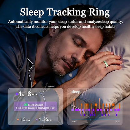 Smart Ring for Women Men, Health Tracker with Heart Rate/Blood Oxygen/Blood Pressure/Sleep Monitoring/Step Counting, IP68 Waterproof Fitness Ring, No App Fees for iPhone & Android (Green, 8#)
