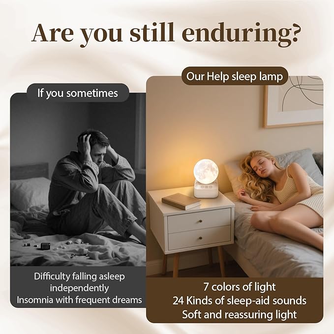 White Noise Sleep Machine with Moon Lamp Night Light,24 Soothing Sounds,Adjustable RGB Color Changing,Sleep Aid for Babies & Adults,Timer & Type-C Rechargeable,Reduces Stress & Improves Sleep Quality