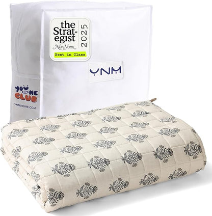 YnM 25lbs Weighted Blanket for Adults, Linen Heavy Bed Throw Blanket with Cooling Glass Beads for All Season Use, Ideal for ~240lbs (60x80 Inches, Queen, Damask)