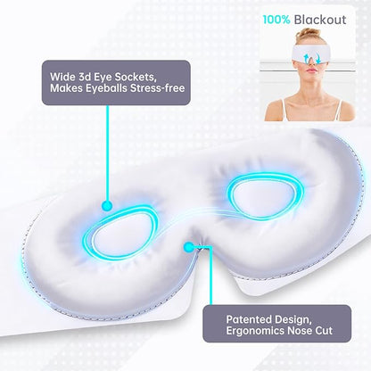 Calm&Relax Bamboo Sleep Mask: 3D Blackout Sleeping Eye Mask for Side Sleepers - Zero Pressure Eye Covers for Travel Airplane(White)