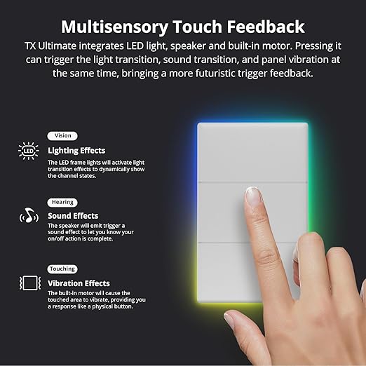 SONOFF Smart Light Switch, 2.4GHz WiFi Interruptor Inteligente, Neutral Wire Required, Voice Control with Alexa and Google Home, Touch Button, Wall Mounting, T5 2 Gang 1 Way