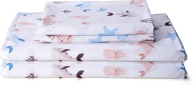 Sea Animal Twin Sheets Fish Whale Underwater World Cute Cozy Fun Twin Bed Sheet Set for Kids Girls Boys Children - Kids Bed Sheet Collection - Deep Pocket, Wrinkle Free and Soft Bedding - 3PC