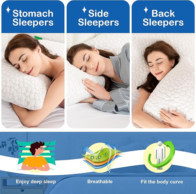 Cooling Pillow King Size 1 Pack, Adjustable Bed Pillows for Sleeping, Luxury Shredded Memory Foam Side Sleeper Pillow for Adults, King Size Firm Pillows for Side, Back Sleepers Neck Shoulder Pain