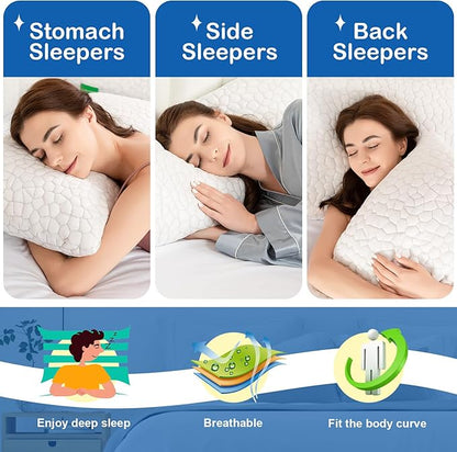 Cooling Pillow Queen Size Set of 2, Adjustable Bed Pillows for Sleeping, Luxury Shredded Memory Foam Side Sleeper Pillows 2 Pack, Cool No Flat Firm Cervical Neck Pillow for Side Sleepers Neck Pain