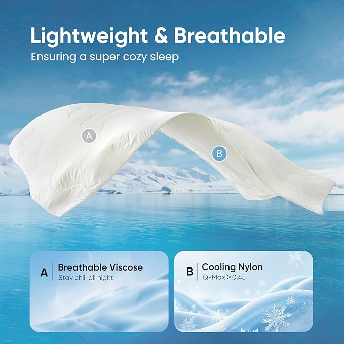 Snuggle Sac Natural Viscose Cooling Comforter Queen Size, Lightweight Breathable Silky Cooling Bedding with Q-Max>0.45 for Bedroom, Home Decor, Hot Sleepers & Night Sweats, Snow Ivory 90"x90"
