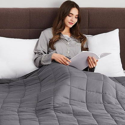 CuteKing Weighted Blanket for Adults (15lbs, 48"x72", Full, Grey) Heavy Blanket for 140-150lbs, Weighted Blanket for Cooling & Heating with Premium Glass Beads, Soft Thick Blanket for Adult All-S