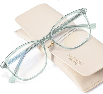 Madison Avenue TR90 Blue Light Blocking Glasses Anti Eyestrain UV Glare Blue Light Glasses for Women TV Phone Computer Gaming Eyeglasses (Transparent Green)
