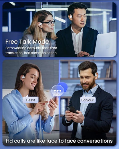 AI Translation Earbuds Real Time 164 Languages 80H Playtime Translator Ear Buds Audifonos Traductores Inglés Español Wireless Earphones Bluetooth AI Headphone for Travel Meeting Learning K08 White