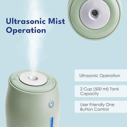 LivePure Cool Mist Humidifiers for Bedroom. Small Humidifier for Babies, Nursery, Plants, Office. Ultrasonic Cool Mist Humidifier w/Quiet Operation, USB-C Rechargeable. Mint Green