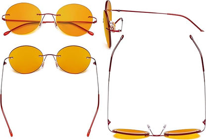 Eyekepper Frameless Blue Light Blocking Glasses with Orange Tinted Lens for Sleeping - Round Rimless Computer Reading Glasses Men Women Red +0.50