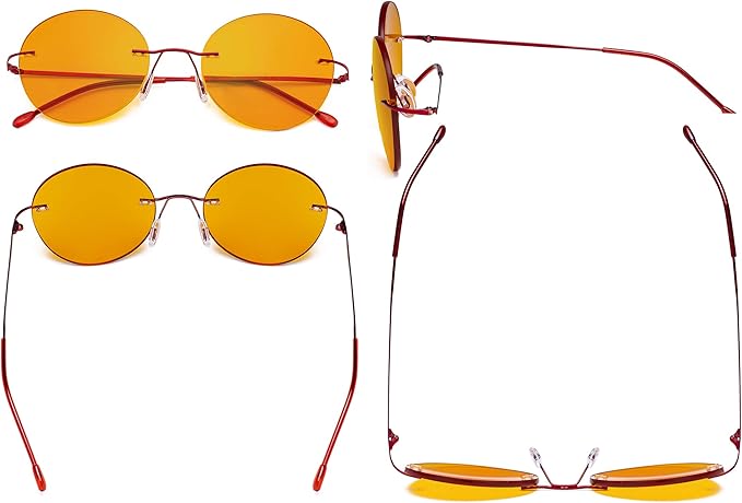 Eyekepper Frameless Blue Light Blocking Glasses with Orange Tinted Lens for Sleeping - Round Rimless Computer Reading Glasses Men Women Red +0.75