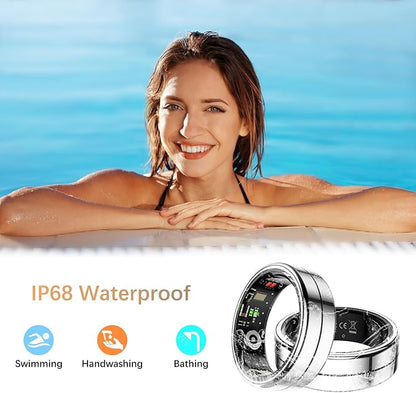 Fit Ring for Women Men, Ring Health Tracker with Heart Rate,Blood Oxygen,Heart Rate Variability, Stress, Sleep Monitor, Step Counter, Smart Ring for iPhone & Android, No Subscription Fee (Silver, 13#)