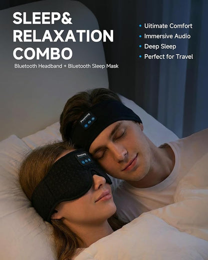 2-Pack Sleep Headphones Bluetooth 3D Sleep Mask & Wireless Headband Headphone with Ultra-Thin Speakers, Sleeping Headphones for Side Sleepers, Running, Workout, Insomniac, Travel, Gifts, Meditation