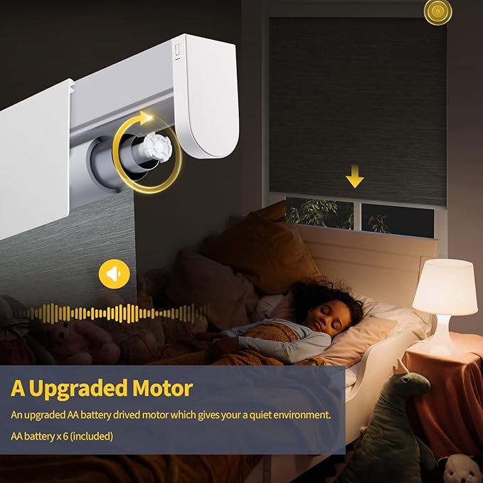 Motorized Blinds with Valance Cover Upgraded Smart Grasscloth Fabric Electric Remote Control Automatic Roller Shades for Windows Work Alexa Google Home, Gray, 27''W x 72''H (SM100)