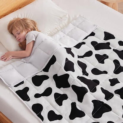 anfie Weighted Blanket Kids (36"x48" 5lbs) Weighted Blanket Cooling Blanket for Sleeping,Throw Size Breathable Blanket with Premium Glass Bead(White Cow)