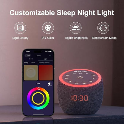 Hotmoon Sound Machine, Cocoon Pro 2 White Noise Machine for Sleeping Adults, 388 Non Looping Sounds & Sleep Timer, Smart App Control Night Light, Nature Sound Pink Green Brown Noise Maker, Plug in