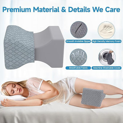 Memory Foam Knee Pillow for Side Sleepers, Support Leg Pillow for Side Sleeping, Smooth Spine Alignment Pillow, Cushion for Hip, Back, Sciatica, Knee, Joints Pain Relief, Gray, X-Large