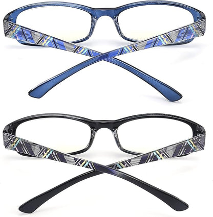 Reading Glasses for Women with Spring hinges 4.00 Blue Light Blocking Lenses, Black/Blue Frame Readers with Case