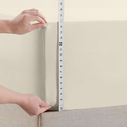 Empyrean 4 Pack Full Fitted Sheets - Deep Pocket, Fits 14-16 Inch Mattress, Ultra Soft Microfiber, Wrinkle-Resistant, Shrinkproof & Fade Resistant Sheets for Full Size Beds, Beige Cream