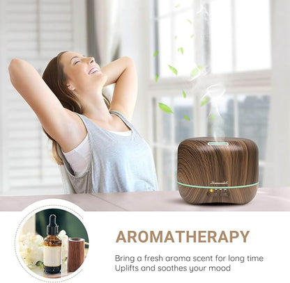 Aromatherapy Essential Oil Diffuser for Room: Air Humidifier Aroma Scent Cool Mist Diffuser Colorful Lights Wood Cute Small Large Waterless Auto Off Ultrasonic Diffusers for Home Bedroom (300ml)