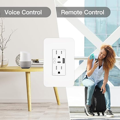 WiFi Smart Plug,in-Wall Smart Home Outlet Compatible with Alexa,Google Assistant,Timer Via App,USB + Type-C Port,Partition Remote Control Smart Socket
