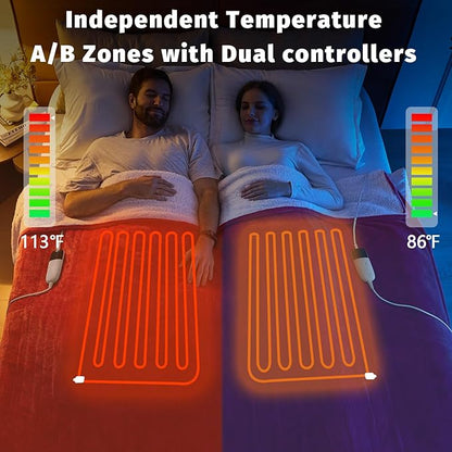 Heated Electric Blanket King Size - 90" x 100" Heating Blanket with Dual Control, 10 Heating Levels & 8 Hours Auto Off, Soft Warm Flannel Blanket, Christmas Birthday Gifts for Senior Grandma