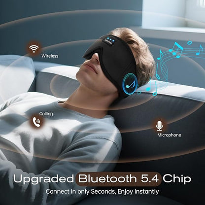 3D Sleep Mask with Bluetooth Headphones, Sleeping Headphones for Side Sleepers, Wireless Music Eye Mask with Ultra-Thin Stereo Speakers for Men, Women, Tech Gifts, Black