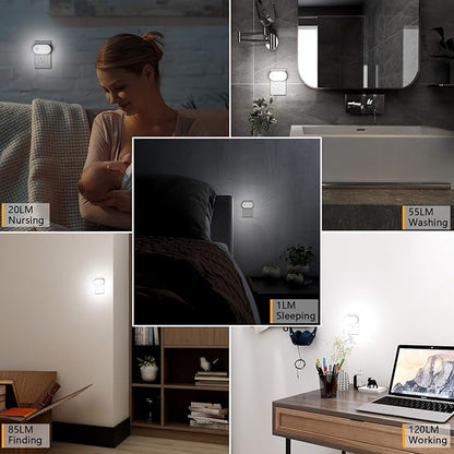 Lyridz Plug in Night Light with Motion Sensor, 120LM Superior Bright Smart Mini LED Nightlight, Cool White with Stepless Adjustable Brightness for Bathroom, Bedroom, Kitchen, Stairs, Hallway, 2 Pack