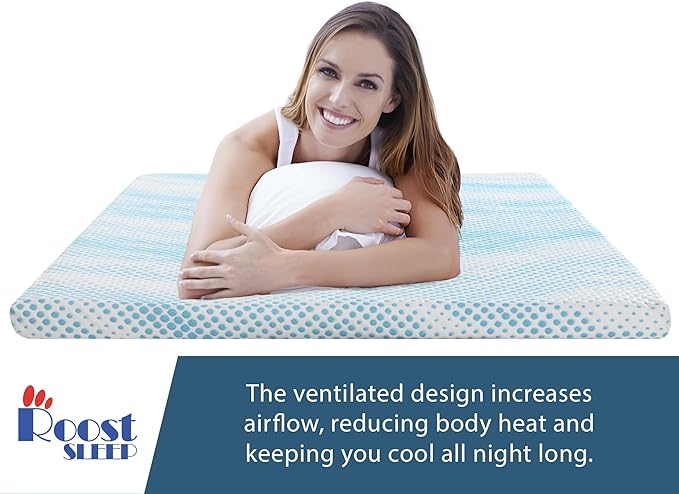 Roost Sleep Cool Cloud Supreme 3 Inch Gel Memory Foam Queen Mattress Topper – Cooling, Ventilated Design for Back and Pressure Relief